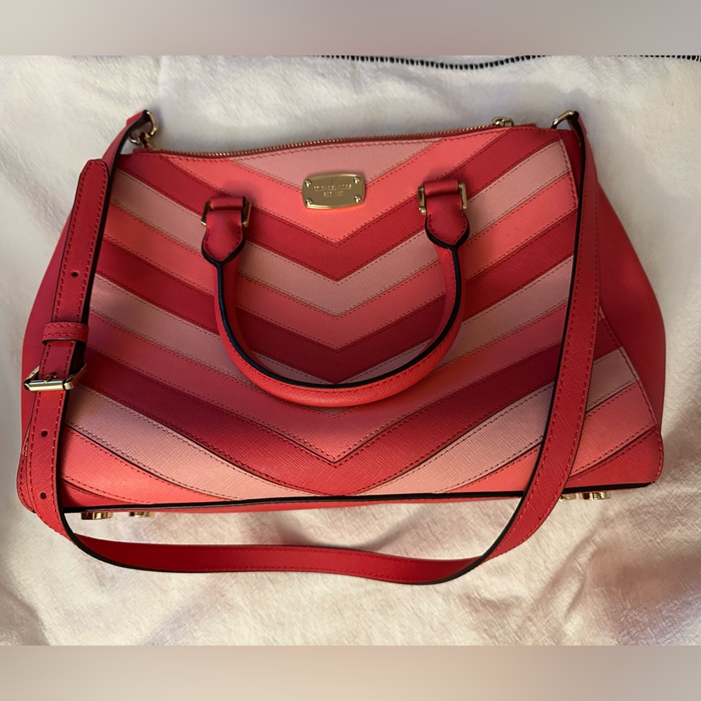 Michael Kors Pink and Coral Chevron Satchel